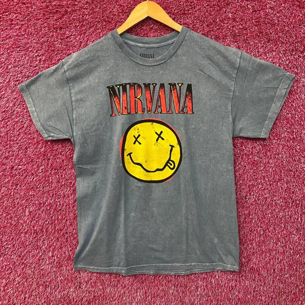 Nirvana Nevermind Smiley Logo Grunge T-Shirt Large